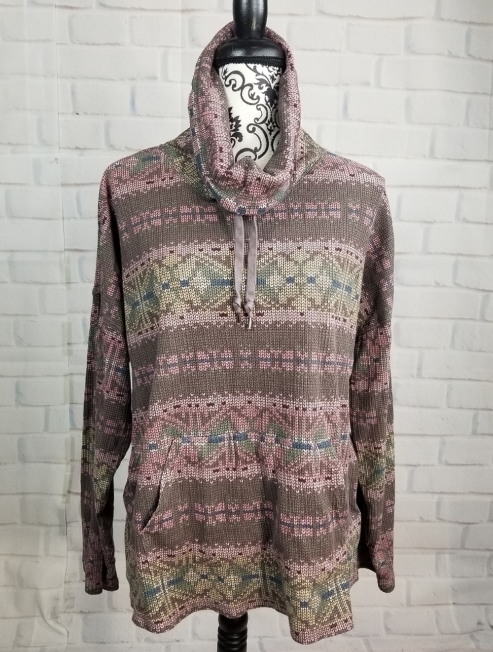 Chaps geo print popover long sleeve tunic sz xxl
